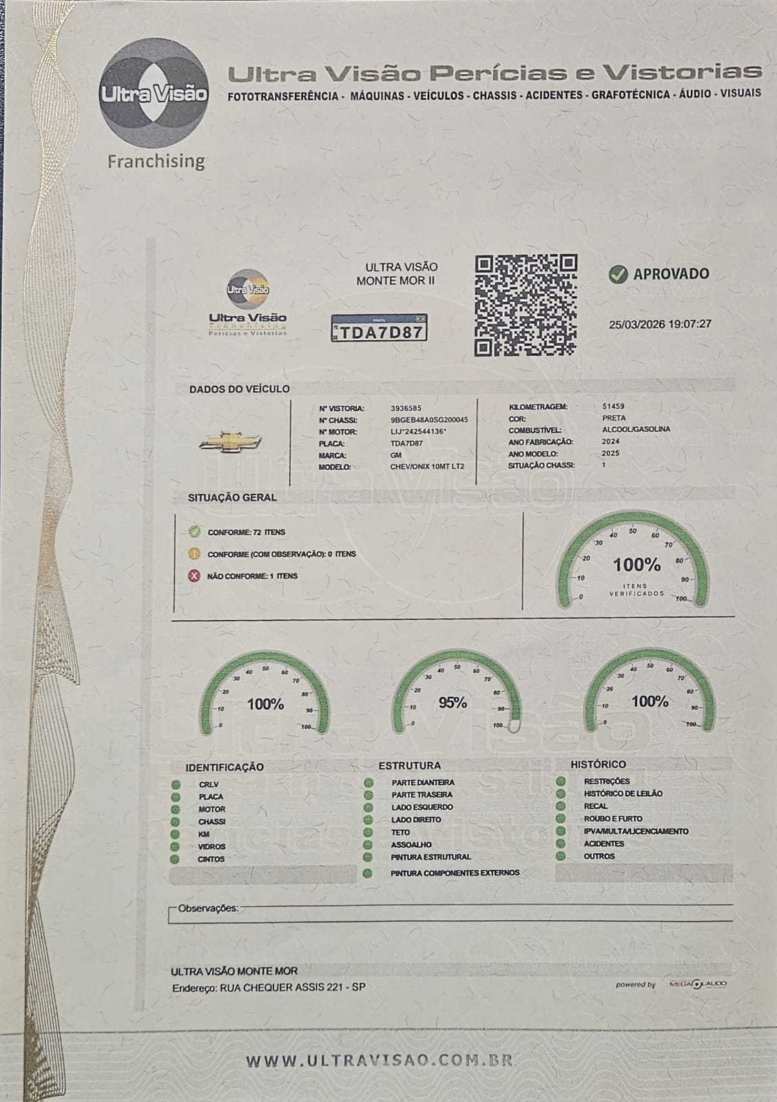 Laudo Ultra Visão em papel de segurança